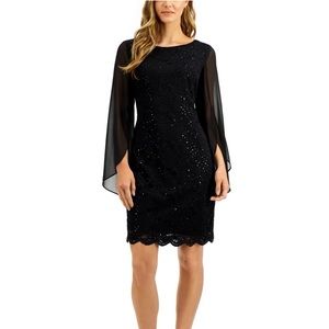 Black dress with sequin detail and mesh sleeves from Connected Apparel size 6